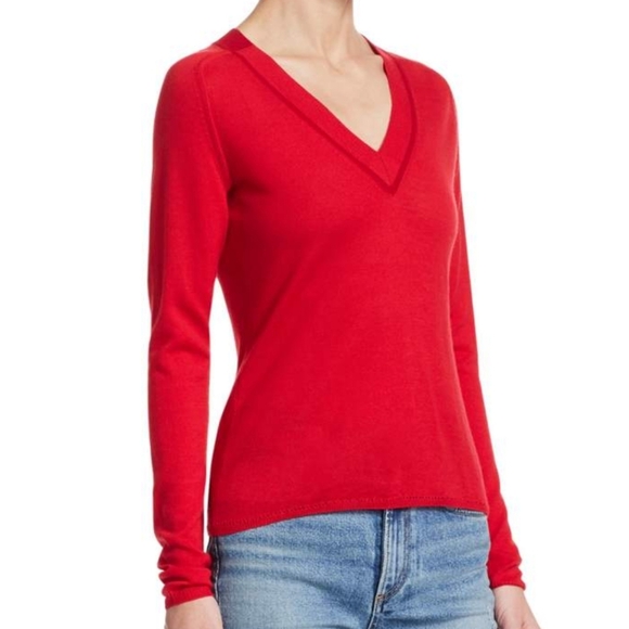rag & bone 100% Merino Wool Sweater Pamela V-Neck Cut Out Detail Red M NWT - Picture 4 of 8
